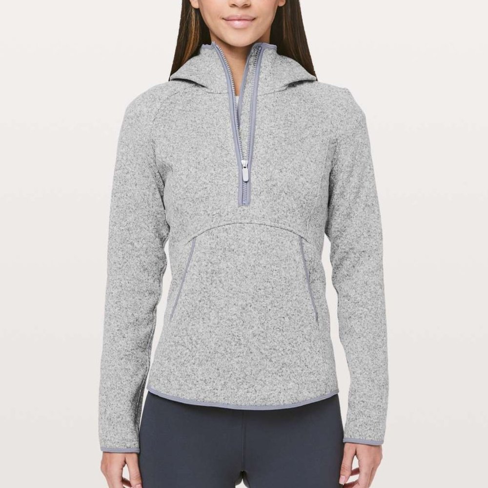 Fleece & Thank You Heathered Silver Lilac 1/2 Zip Pullover Hood 10 Lululemon